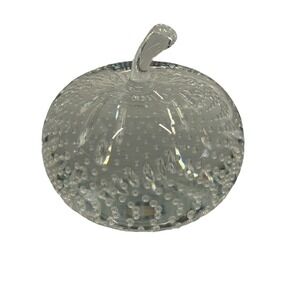 Hand-Blown Clear Glass Apple Paperweight Controlled Bubble Dot Decor Office Gift